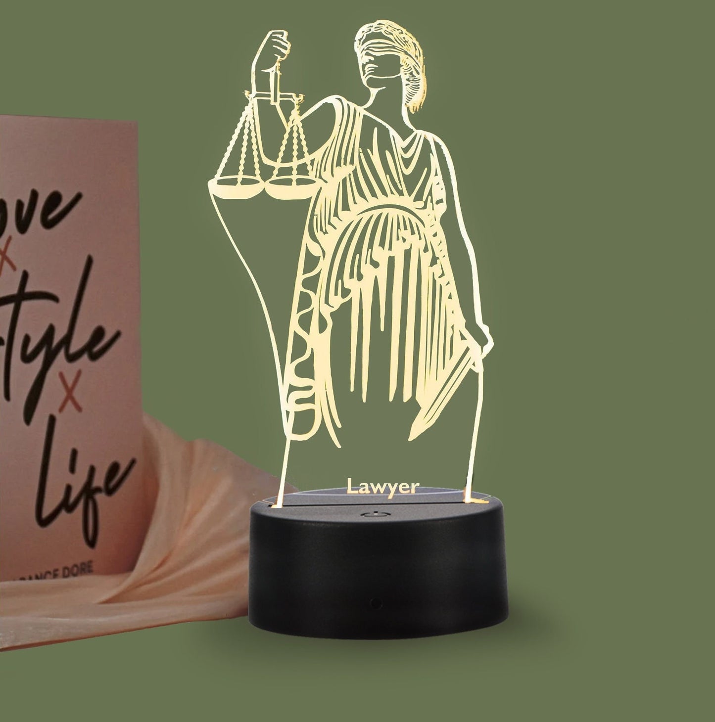 Personalized Lady Justice Statue 3D Led Light